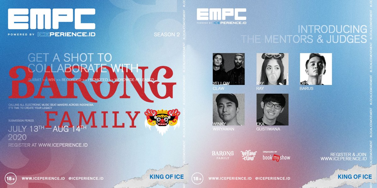 BookMyShowID's tweet photo. Introducing The Mentors & Judges
@YELLOWCLAW
@DJRayRay_Taiwan
@diphabarus
@winkywiryawan
@ekagustiwana
"Together We Create A Legacy"
Join the #localicemovement
More info: https://t.co/e5cTHkqvmv https://t.co/2r65TNZLHJ