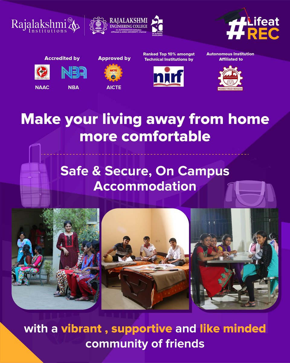 myrecchennai's tweet photo. Hostel life will be one of the most unforgettable memories of anyone's life. 
Rajalakshmi Engineering College serves the student community with quality and secured hostels.
________
#REC #LifeatREC #collegehostel #RajalakshmiInstitutions #RajalakshmiEngineeringCollege https://t.co/kamwgDpdPS