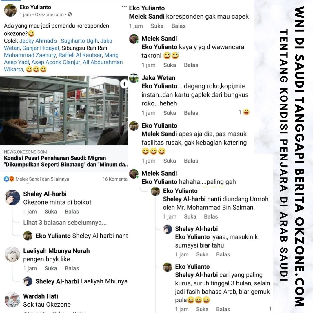 WNI yang tinggal di Saudi, yang sebagian pernah merasakan penjara Saudi, menertawakan berita okezone.com terkait penjara di Saudi.