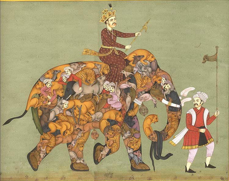 As in this composite animal from a Mughal miniature painting (source:  https://www.exoticindiaart.com/product/paintings/composite-extravaganza-MF86/), phenotype is determined by genotype (the elephant outline), several non-genetic changes (the animals inside) and the environment (the mahouts)