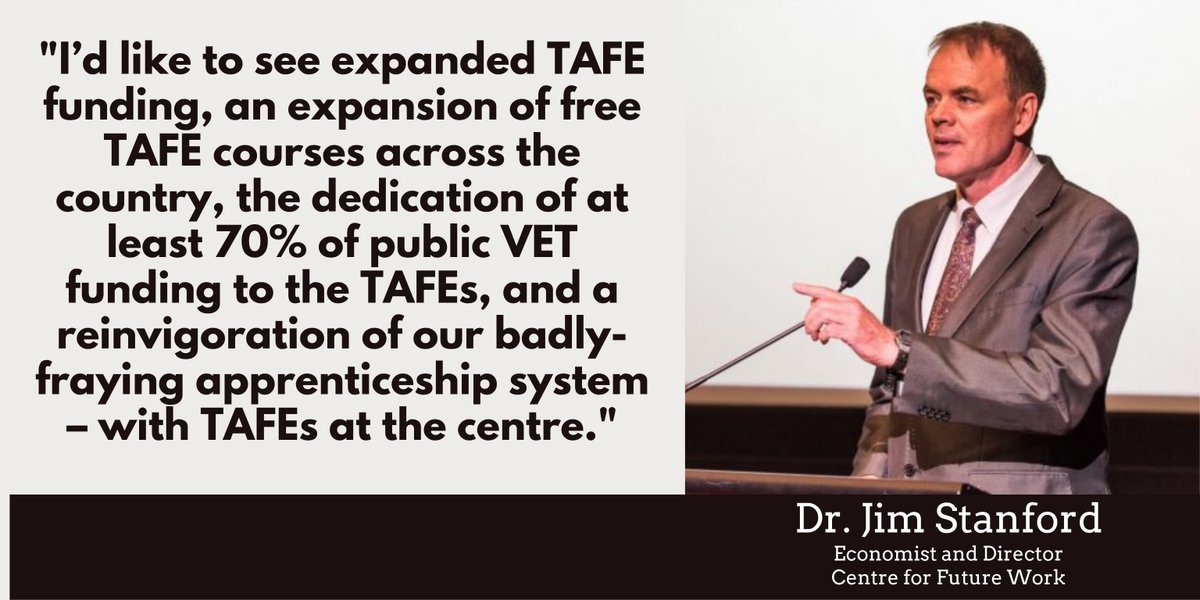 Dr. Jim Stanford, Centre for Future Work, writes about why repairing and expanding our TAFE system should be a central component of any plan to rebuild Australia’s economy after COVID-19. #NationalTAFEday @JimboStanford @CntrFutureWork aeufederal.org.au/TAFEDAY2020/dr…