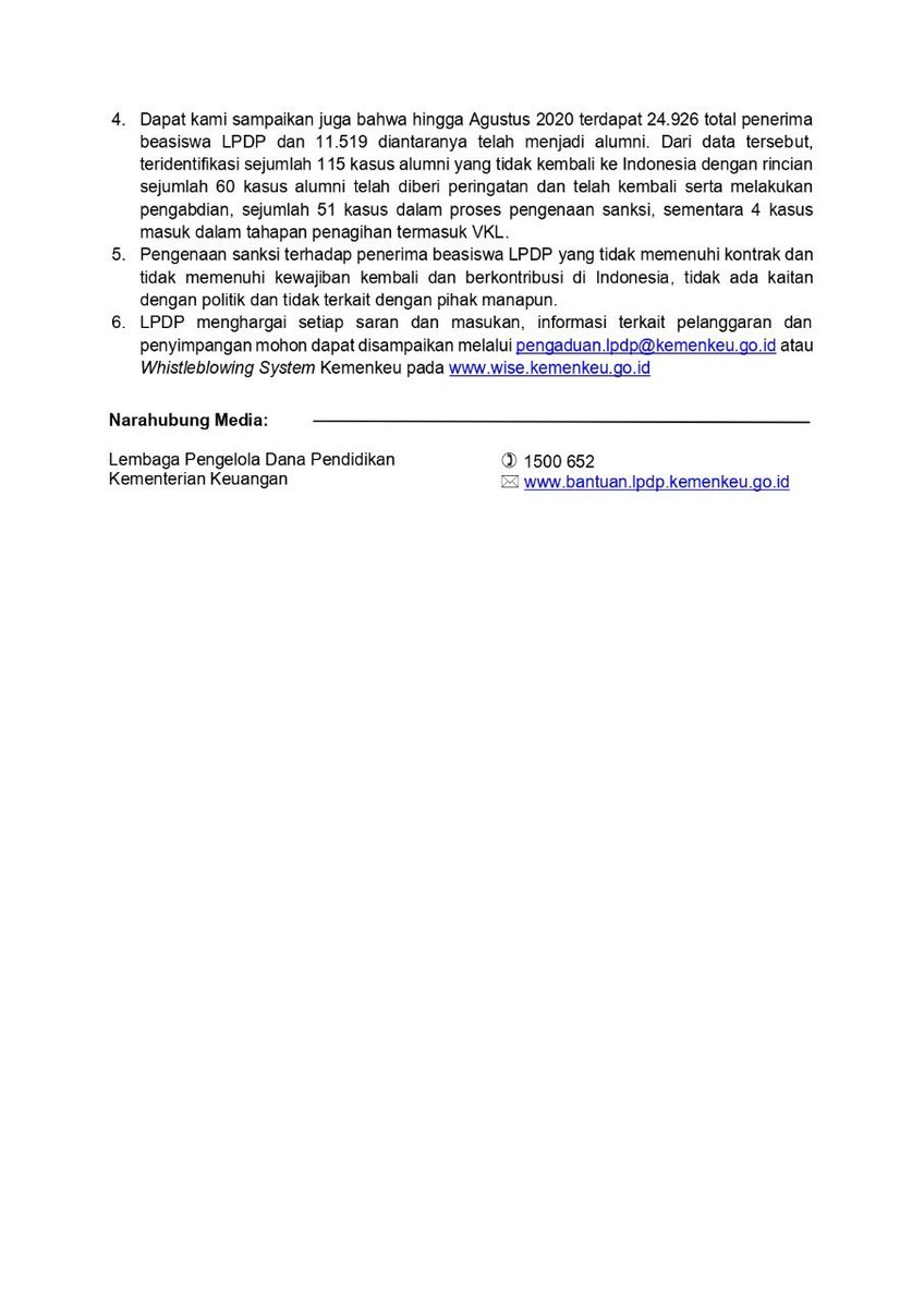 yanuarnugroho's tweet photo. Berikut saya lampirkan penjelasan Lembaga Pengelola Dana Pendidikan (LPDP) @LPDP_RI terkait pemberitaan di media maupun media sosial mengenai sanksi finansial Victoria Koman Liau (VKL). Bagi saya ini sangat jelas. Semoga mendudukkan persoalannya secara memadai dan fair. https://t.co/lHlUv9EoTo