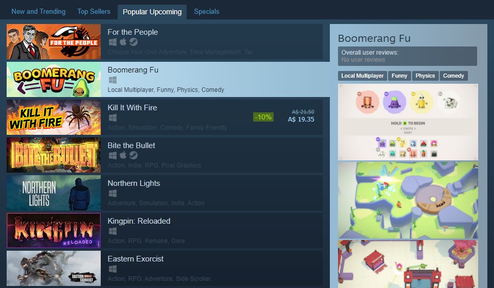 11 hours to go before launch and <a href="/boomerangfu/">Boomerang Fu 🥕</a> is sliiiiiding up that Steam chart ... so exciting!😳