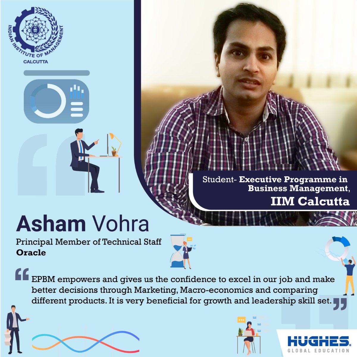 EducationHughes's tweet image. Asham Vohra - Principal Member at Technical Staff at Oracle &amp;amp; a student of #EPBM #Batch22 by @IIM_Calcutta. Here he shares his experience of the course. You too can be a part of this course and learn from the experts of @IIM_Calcutta

#PoweringYourCareer #executiveeducation #epbm