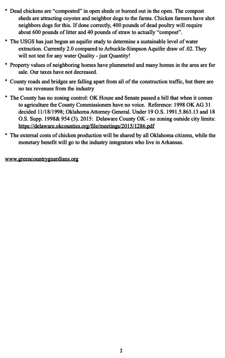 Just to add to this thread... this info sheet was passed out to lawmakers on the ag committee today from Green Country Guardians, which is the grassroots organization citizen Grant Hall was representing.  #OkLeg