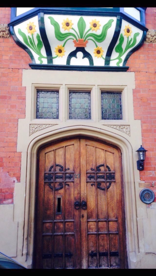 Our favorite door, with amazing decorative sunflower feature at the base of the oriel window. 27 Newcastle Drive, 1884 @theparkestate W. Fothergill #architecture #Nottingham