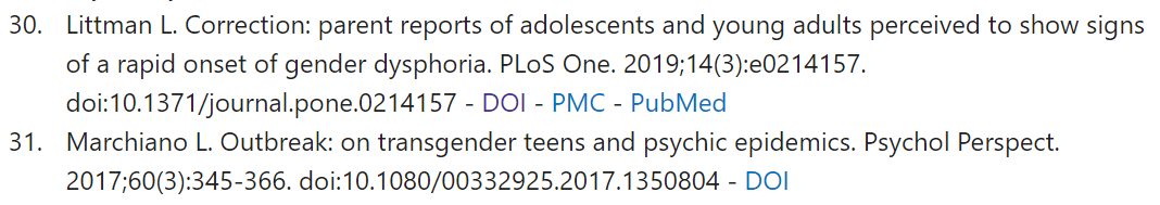 Also noteworthy is gender affirming clinicians citing papers by  @LisaLittman1 &  @LisaMarchiano which suggest that social contagion may help explain the post-2000s "flip" in patients from mostly pre-school biological males to mostly teenage biological females.