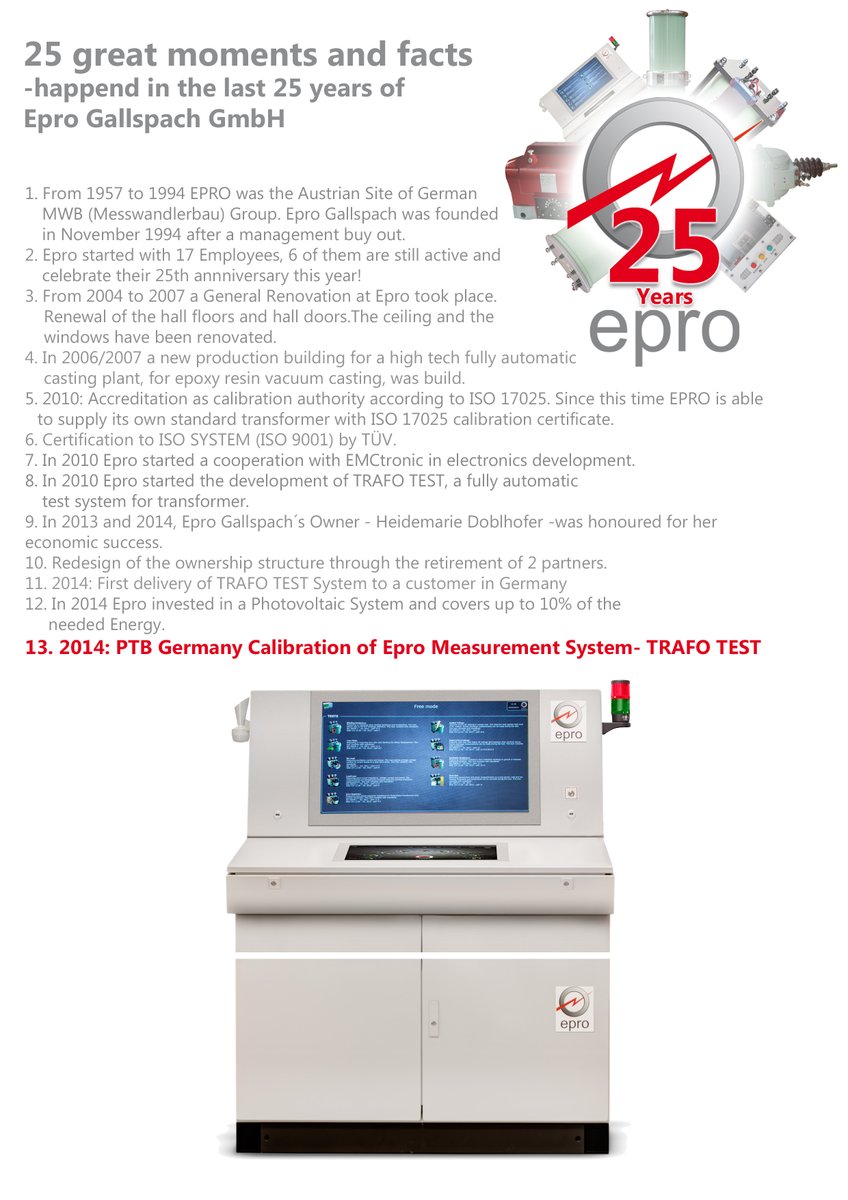 EproGmbh's tweet image. 25 great Moments:
#13: PTB Germany Calibration of Epro Measurement System in 2014.
Trafo Test is the first automatic transformer test system what is approved by PTB Germany as a full system. #epro #highvoltage #highstandardsinhighvoltage #trafotest #ptb