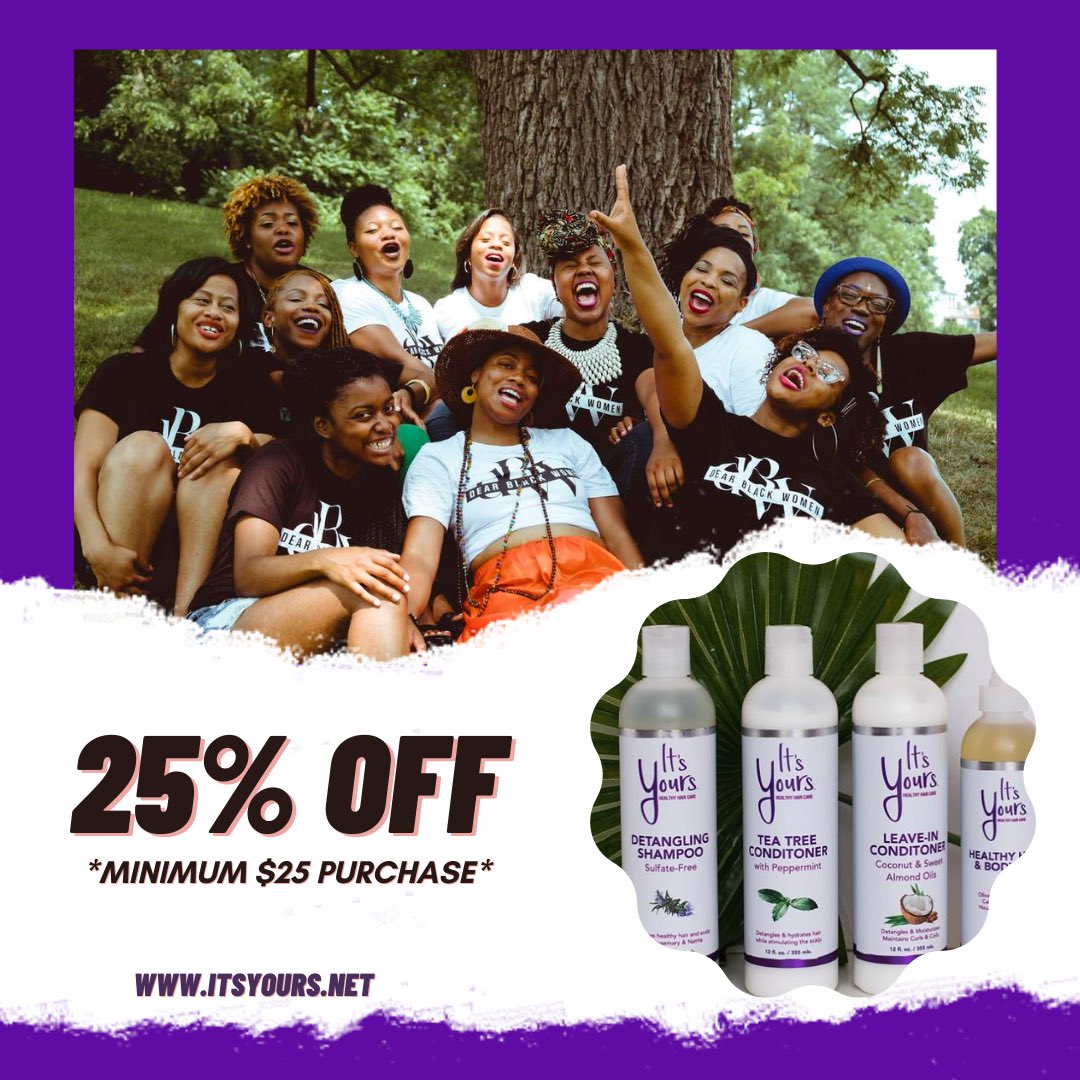 itsyourshair's tweet photo. Fall into the #ItsYours #sitewidesale and purchase products for you and your girlfriends! 25% off when you spend $25 or more. 💜
.
.
#buyblack #hairoil #avocado #oliveoil #sheabutter #summerhair #naturalhaircommunity #blackgirlmagic #washday #healthyhair #naturalhair https://t.co/GCUgjYGODa