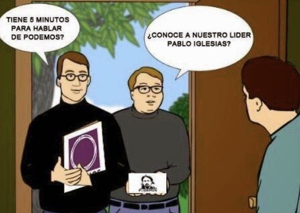 Tras echar una visual a #YoVotoAPodemos me debato entre tres denominaciones posibles:
➡️ Pabliglesia de los Panolis de los Últimos Días 
➡️ Testigos de Galapagar
➡️ Pablistas del Séptimo Día