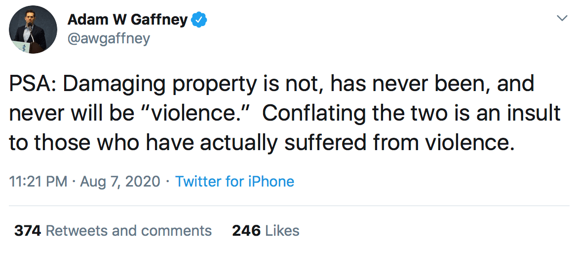 19/And it's common.  @awgaffney instructor at Harvard medical school, ruins Harvard's credibility by saying property damage isn't violence. What do you say to that?Wokal: "They robbed my house and burned it down."Harvard Medical Instructor: "Thank God there was no violence."