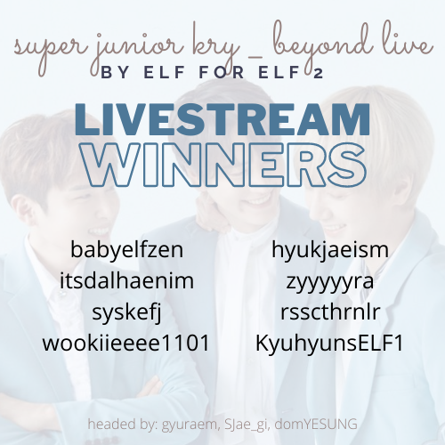 gyuraem's tweet photo. Congrats to the livestream winners of the @SJofficial #ByELF_ForELF 2 Giveaway 💙
@babyelfzen @itsdalhaenim @syskefj @wookiieeee1101 @hyukjaeism @zyyyyyra @rsscthrnlr @KyuhyunsELF1
Wait for a DM for further instructions ^^
cc: @SJae_gi @domYESUNG #SuperJuniorKRY_BeyondLIVE https://t.co/s9aAnCuqVW