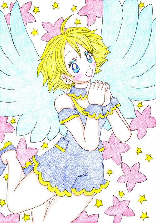イラスト お絵描き 有翼人の女の子と花と星 よつば のイラスト イラスト お絵描き 有翼人の女の子と花と星 よつば のイラスト
