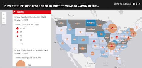 GC_CUNY's tweet photo. How did prisons respond to the #pandemic? Ph.D. student @oildefon and alumna Celeste Winston visualize the data in their project, “COVID and Cages” https://t.co/cIXXYECt2p @CUNYGCEES @Digital_Fellows @Hunter_College @TempleUniv @C_Resistance https://t.co/BpYrn8yCkM