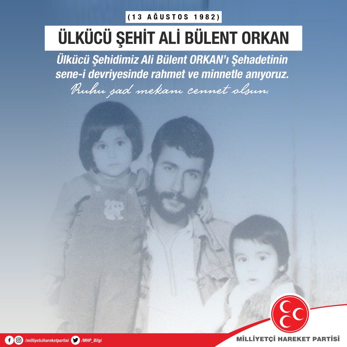 YavuzTellioglu's tweet photo. Ülkücü Şehidimiz Ali Bülent ORKAN’ı Şehadetinin sene-i devriyesinde rahmet ve minnetle anıyoruz.
Ruhu şad mekanı cennet olsun. https://t.co/A1fUVzo7zT