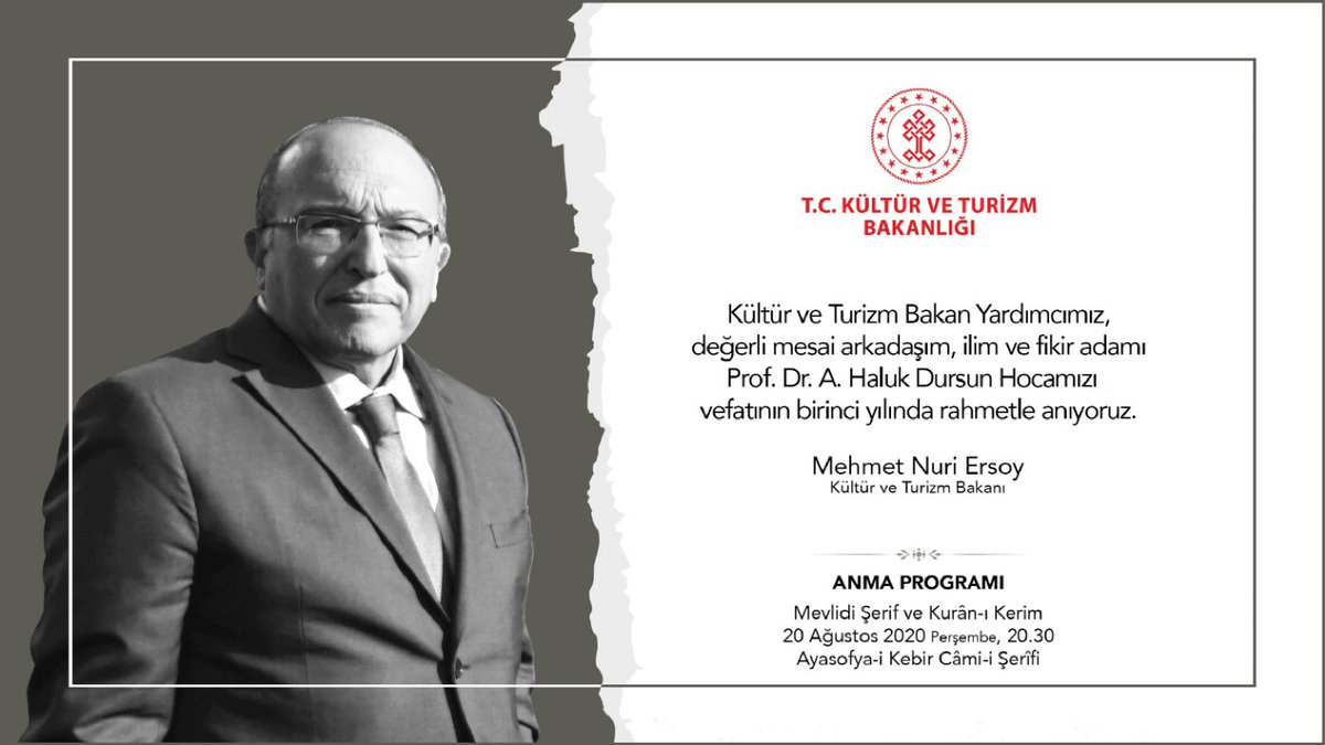 Prof. Dr. A. Haluk Dursun Hocamızı vefatının birinci yılında Ayasofya-i Kebir Cami-i Şerifi'nde düzenleyeceğimiz programda, dualarla anacağız.