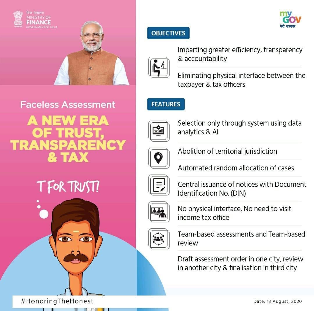 Transparent Taxation; #HonouringtheHonest 

Kudos to @PMOIndia  @FinMinIndia @IncomeTaxIndia @IRSAssociation move towards 
#FacelessAssessment 
#FacelessAppeals 
#TaxpayresCharter 

Brings in New era of transperancy, ease of Compliance