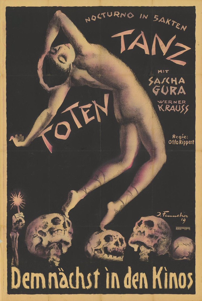 Artwork for our  #SilentFilmPoster for today comes from Josef Fenneker. Otto Rippert’s  #Silentfilm Der Totentanz (1919), produced by Erich Pommer, starring Sasha Gura and written by Fritz Lang.