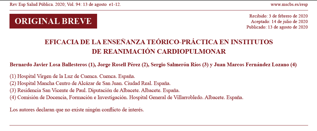 RESaludPublica's tweet photo. Hoy publicamos el artículo "EFICACIA DE LA ENSEÑANZA TEÓRICO-PRÁCTICA EN INSTITUTOS DE REANIMACIÓN CARDIOPULMONAR" de Bernardo Javier Losa, et al. 🫁👇https://t.co/jyNqc7PL8e https://t.co/ZB4VEI4aYY