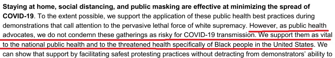 8/As you can see they have decided that for entirely political reasons that have ZERO to do with the science of how Covid spreads, they're going to tell the public that the black lives matter protests are not a risky for transmission.I mean, this is a lie.