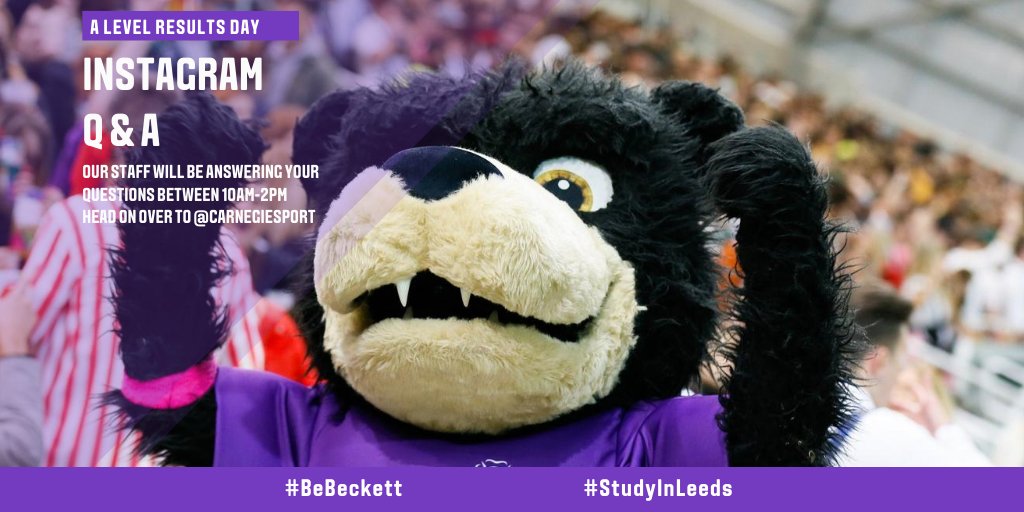 Good luck to all those receiving results today.

Huge congratulations to all those joining <a href="/LeedsBeckett/">Leeds Beckett</a> in the new academic year!

If you have any questions about Sport at LBU head on over to our Instagram for our live Q&amp;A between 10am-2pm.

💜🐻

#BeBeckett #StudyInLeeds