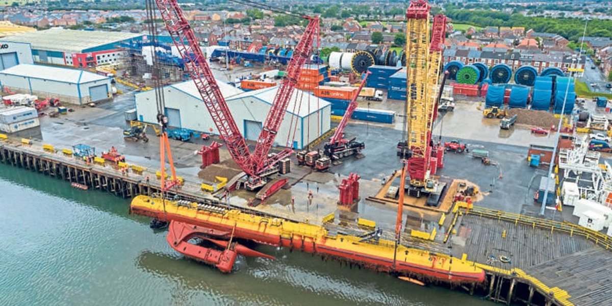ScotRenew's tweet photo. End of an era: record-breaking #SR2000 tidal turbine is decommissioned after a trip from #Orkney to @PortofBlyth courtesy of #SRmembers @leaskmarine. One machine made a huge difference in the race to deploy commercial-scale marine energy technology - thanks @Orbitalmarine https://t.co/oSOIZCbUQq