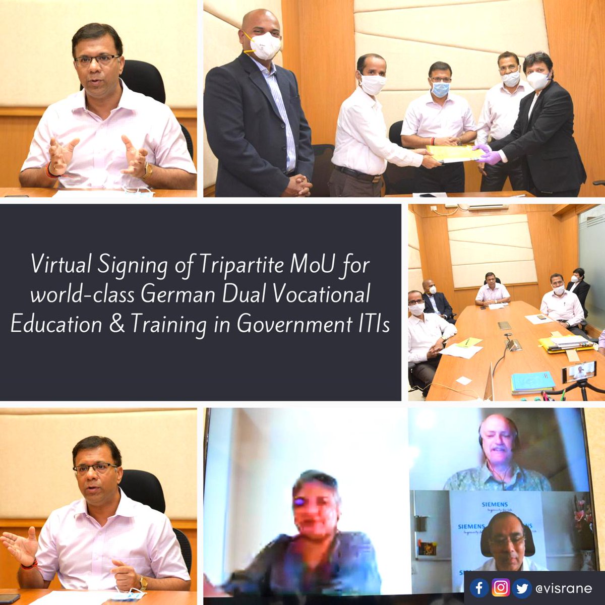 visrane's tweet photo. Happy to announce that we have virtually signed a Tripartite MoU between Directorate of Skill Development &amp; Entrepreneurship, @Siemens and @giz_gmbh to carry out world-class German Dual VET (Vocational Education &amp; Training) in Government ITIs. https://t.co/0QbJYs4FM4