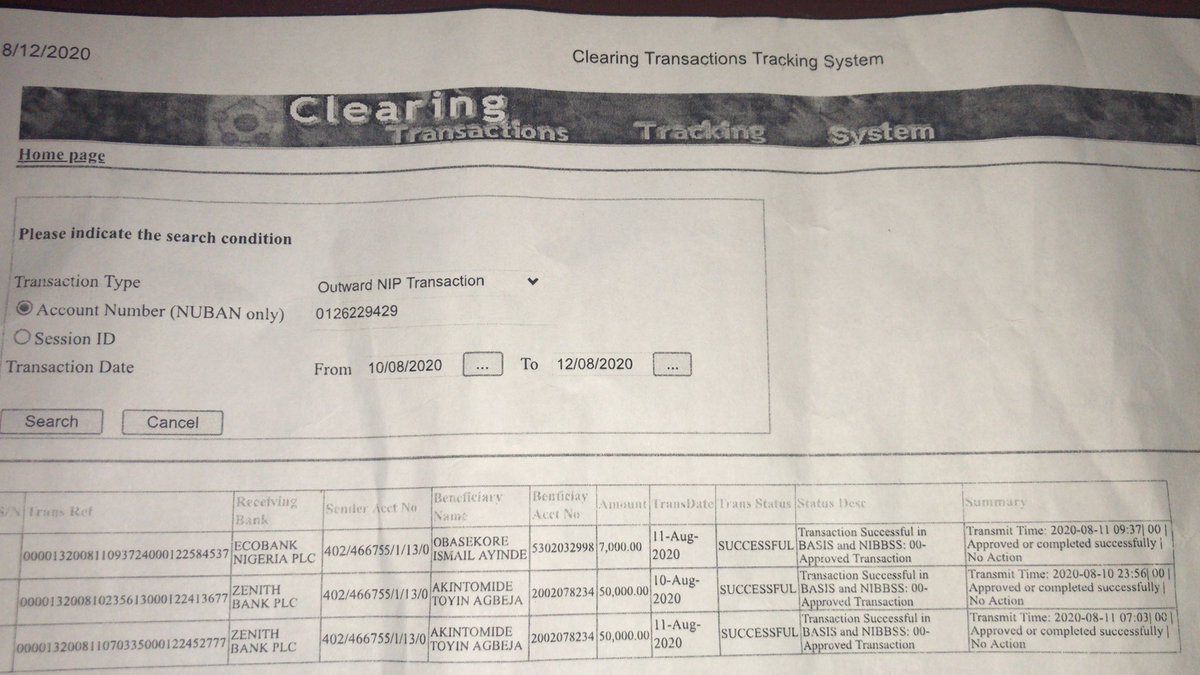 I sent the 1st 50k to  @zenithbank 11:55pm on Mon 10th of Aug. I sent another 50k on Tues 11th of August 7am from  @gtbank. Ms Nkechi and several others from  @zenithbank insist that 50k did not come through while Gtb insists that 100k went through. Where is the 50k? Cc  @cenbank