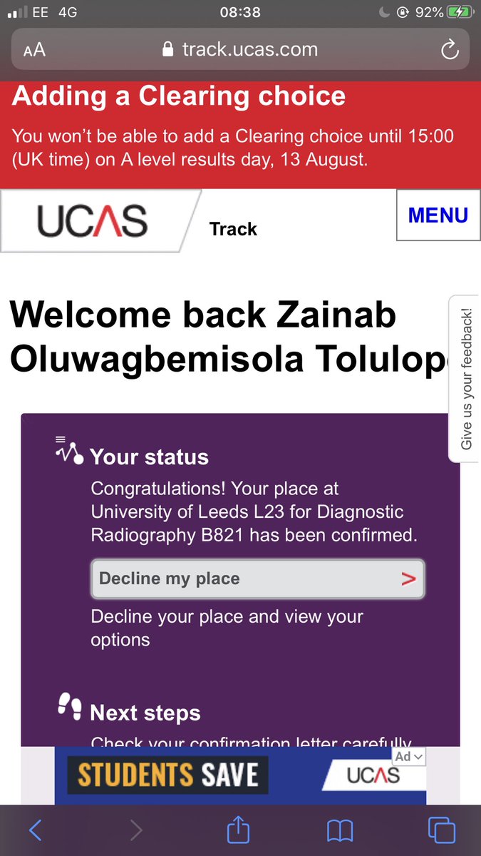 wtff i just got accepted into my dream russell group uni i’m so happy i’m shakinggg ALHAMDULILLAH 🥺❤️ one step closer to becoming a radiographer 😭