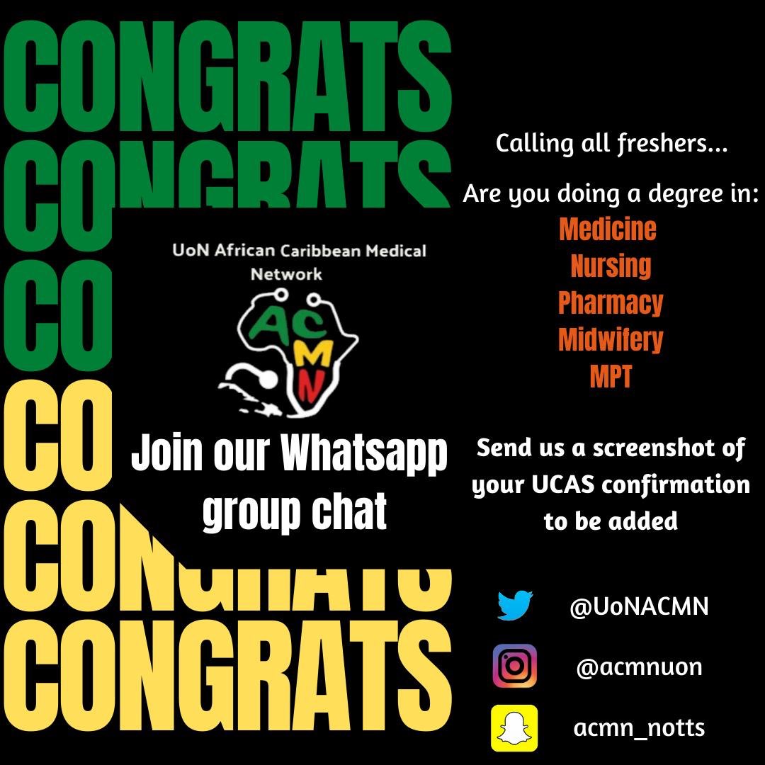 UoNACMN's tweet photo. Massive congratulations to everyone receiving their results today🎉🎉 You should all be immensely proud of yourselves. If your doing a healthcare related course make sure to add us on our socials and send us your results to be added to our Freshers Groupchat #alevelresultsday2020 https://t.co/s2QqsGrxGO
