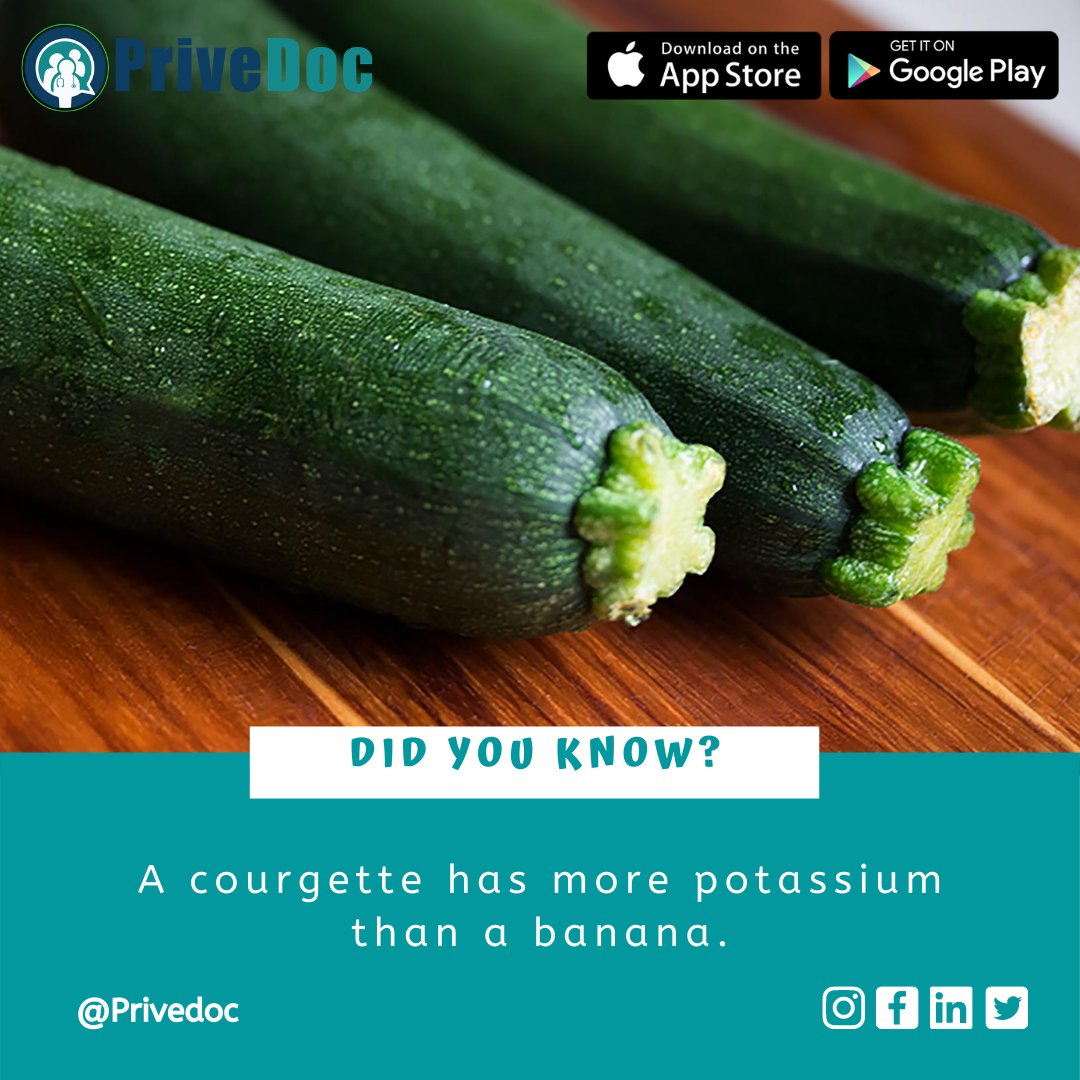 PriveDoc_Help's tweet image. Although we call courgettes a vegetable, they’re technically a fruit because they contain seeds. Courgettes are a source of a mineral called potassium. Potassium helps to keep our muscles working properly so that we can move around. 
#privedoc #onlinedoctor #nigeria #courgette
