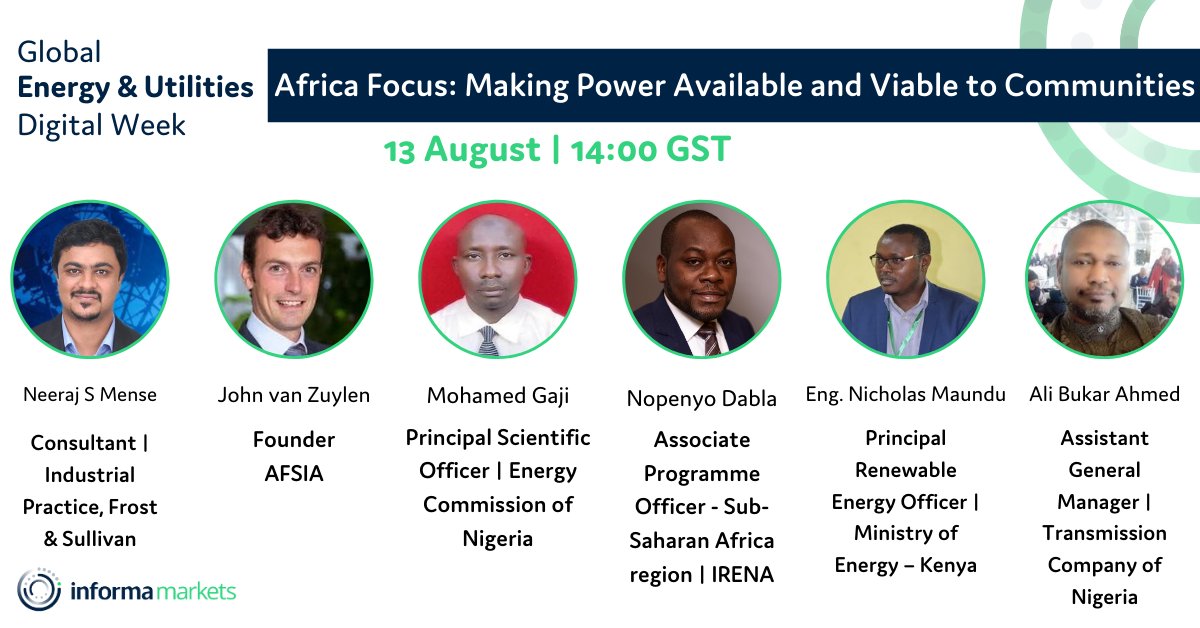 Don't miss out on our Africa-focused webinar discussing Africa as a region for energy investments, progress and possible outlook and opportunities. You can still register to attend for FREE: 
event.on24.com/wcc/r/2493980/… #energy #utilities #GEUDW #energyindustry #renewableenergy