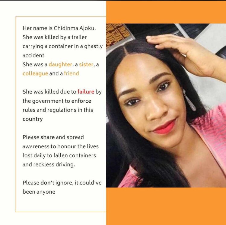 _Mideola's tweet photo. Avoidable deaths must be stopped.
Movement hours for heavy duty trucks must be restricted to 11pm-5am.
@jidesanwoolu @drobafemihamzat
#RestrictContainers #JusticeForDeedee #NoMoreLoss https://t.co/t3VXBm0PQc