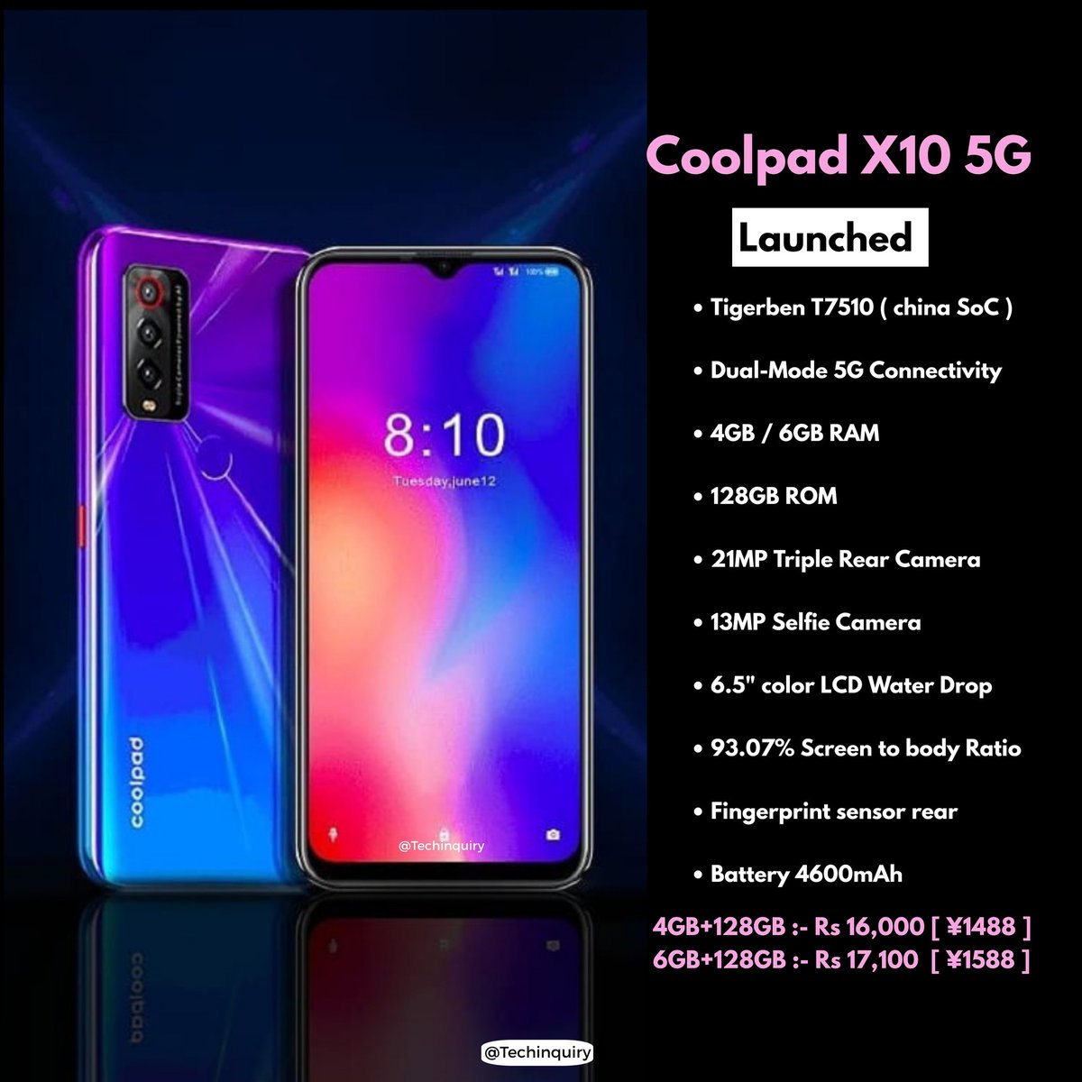 Techinquiryy's tweet photo. Most affordable 5g smartphone Cool x10 5g launched with these specs &amp; price tag Rs 16,000 

#coolpad #coolpadindia #coolpadx105g 
 #realmex50pro5g
#lenovolegion #lenovogaming #asusgaming #Asusrogphone3 #lenovo #asusrogphone2 #asusrogphone #blackshark3pro #blackshark3 https://t.co/19XAHB0Q5L