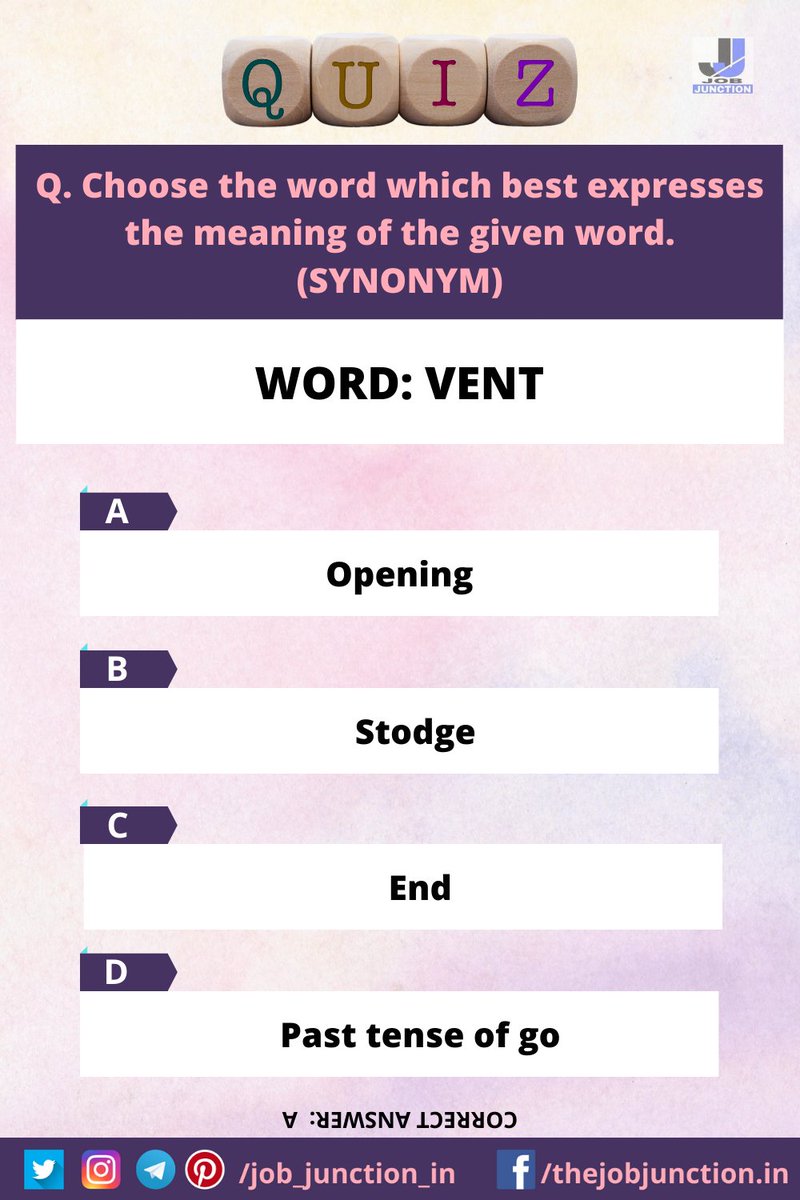 job_junction_in's tweet photo. 🎯  Choose the word which best expresses the meaning of the given word. (synonyms)

📌 WORD: VENT

👉 See the options and right answer is in the picture.

#jobjunction #learning_english #easyenglish #englishtips #learnenglish  #toefltips #quiz #vocabulary #ieltsquiz #quizoftheday https://t.co/TxLGgI34hz