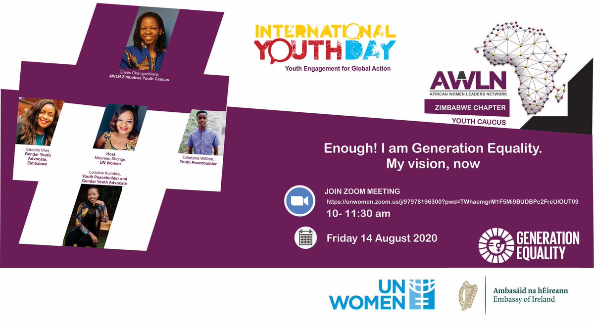 williamsir98's tweet photo. Topic: Enough! I am Generation Equality. My vision, now
Time: Aug 14, 2020 10:00 AM Harare, Pretoria
Join Zoom Meeting
https://t.co/FB4JE8548g
 
Meeting ID: 979 7819 6300
Passcode: 4AYi%0E https://t.co/tFn6WVWAbw