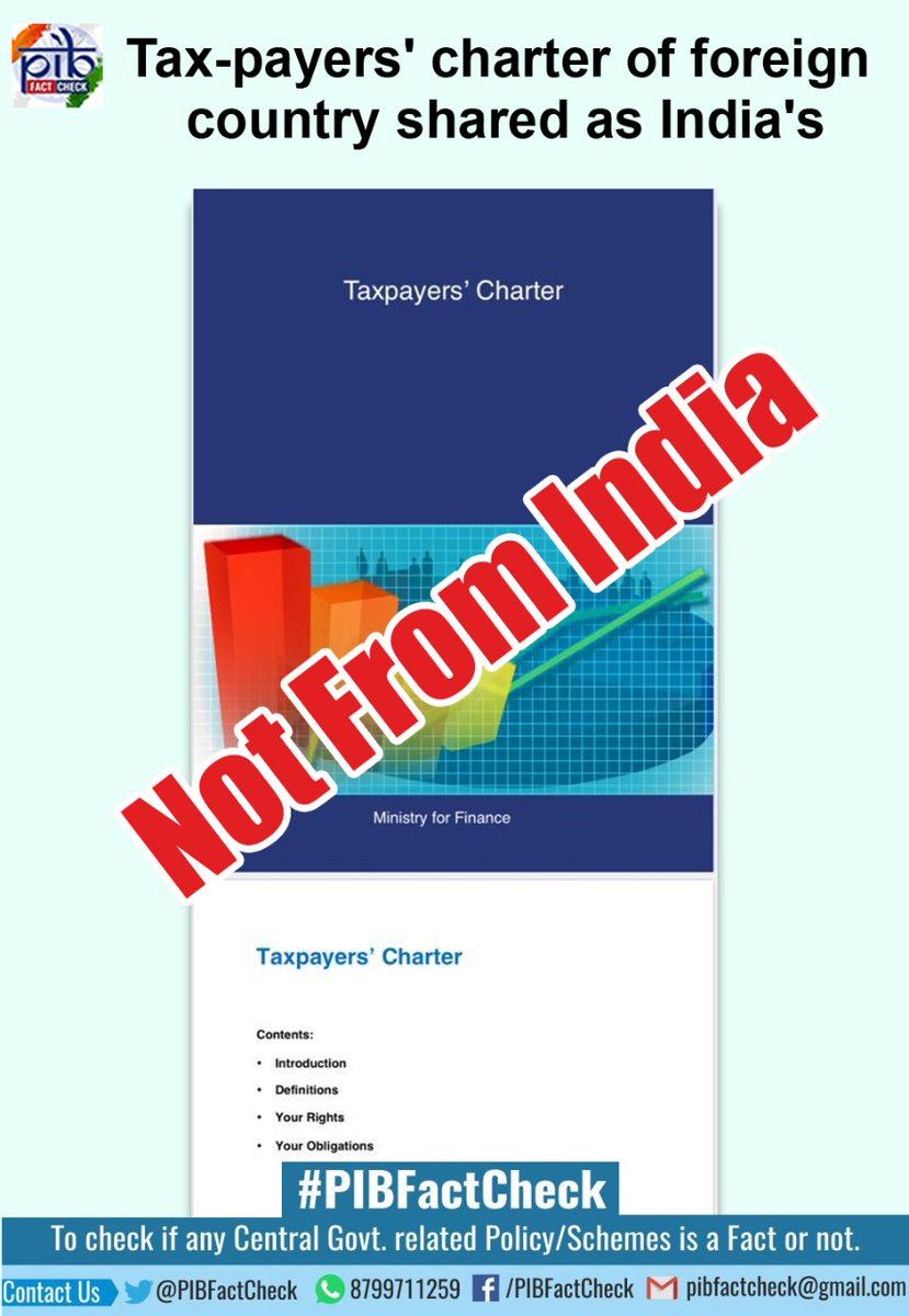 Claim: A document is being shared on Social Media as the new #TaxPayersCharter of India

#PIBFactCheck: The claim is #Fake.The document is the Taxpayers' charter of a foreign country and not of #India.