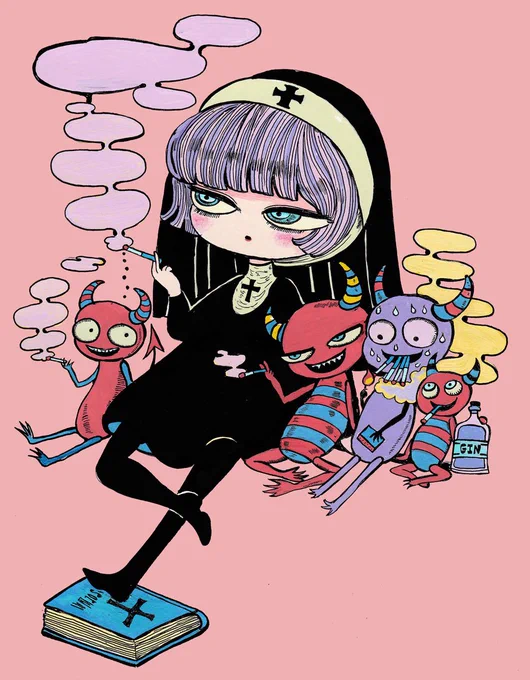 タバコを吸う女の子たち(前に描いた作品) 