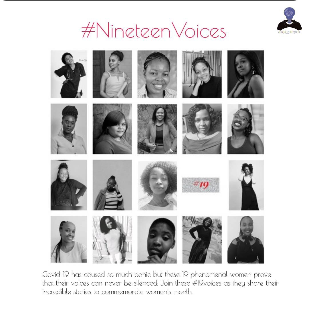 LeboneInnovato1's tweet photo. Lebone Innovators Foundation brings you stories of 19 young phenomenal women. Who firmly believes that nothing can silence their voices, even COVID -19! 

#19Voices 
#phenomenalwomen
#WomensMonth 
#KeepShining https://t.co/CcPRAY6hcp
