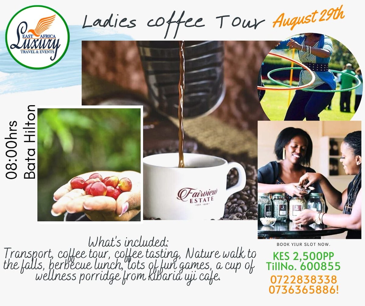 #GirlsTrip #ladies out join us on 29th August and let's unwind..
#FarmTour #CoffeeTour #Waterfalls #NyamChom #ChildhoodGames @TravelChatKenya @TOSK_Kenya