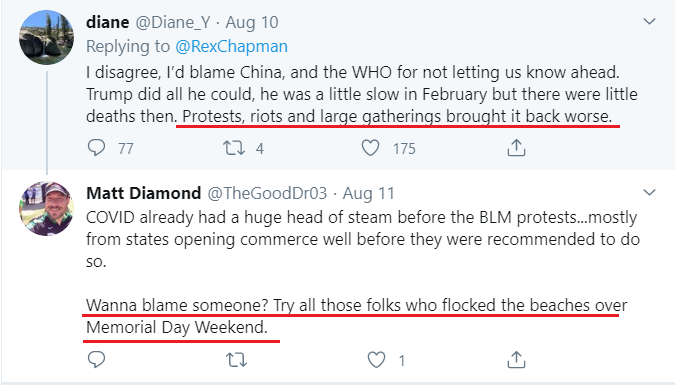 12/ Please notice: Dr. Neil predicted that an increase in cases following the protests, which occurred just as slow re-openings were beginning, would lead to political fights over who was at fault; with each side blaming the other. This turned out to be prophetic: