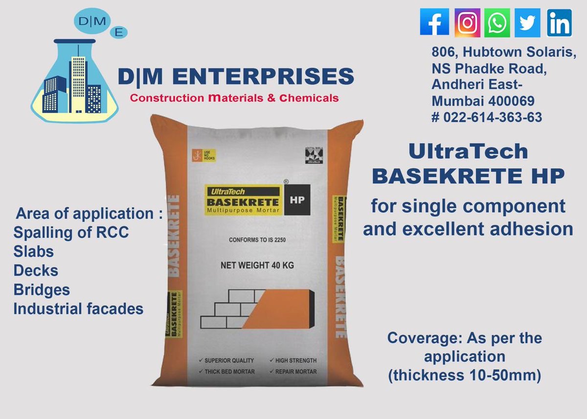 dmcement's tweet photo. Repair &amp; Rehabilitation

Ultratech Basekrete HP
#dmstrong💪🏻 #dmcemententerprises 

...............................................................
#ultratechcementltd #ultratech #bondingadhesive #civilengineering #civilengineers #civilcontractors #buildingrepairs #dmstrong💪🏻 https://t.co/SxgxKfbgYF