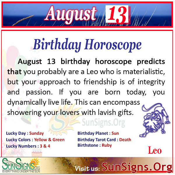 Sunsigns Org On Twitter The August 13 Leo Birthday Person Is Usually The Calm One In A Crisis Https T Co X2lwerolci Leo Horoscope Astrology August 13 Birthdaypersonality Https T Co Bwpvnakgpn