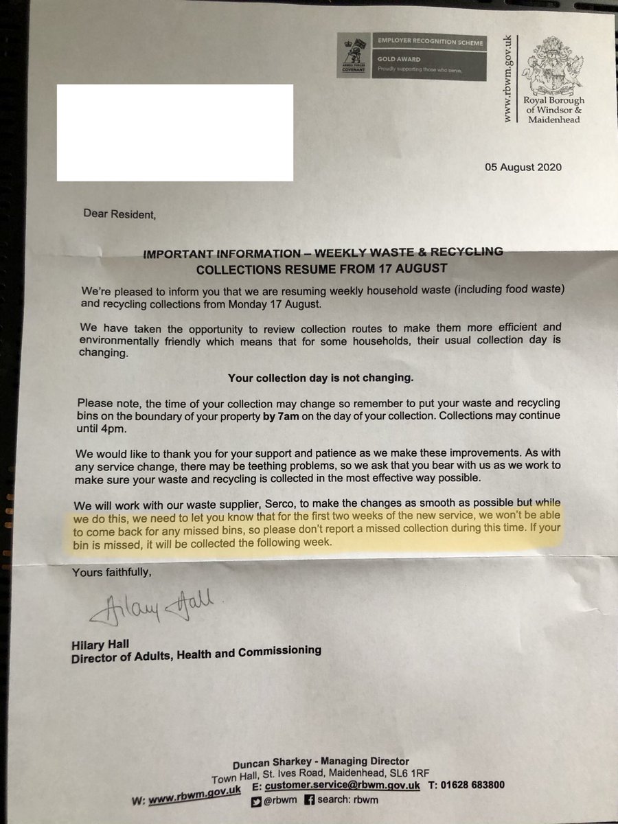 RBWM on Twitter "Weekly household waste and recycling collections will