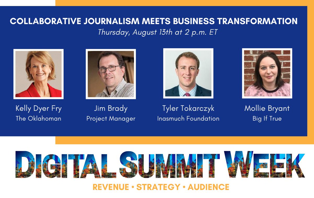 LocalMediaAssoc's tweet photo. Win-win: strategies to produce great solutions-based journalism, and enhanced ROI from the digital business model. #DigitalSummitWeek showcases innovation happening in the Oklahoma Media Center with @jimbrady, @TheOklahoman_, @InasmuchFdn, & @big_if_true_! https://t.co/7TFP94O6LT https://t.co/v7RFi7PEmV
