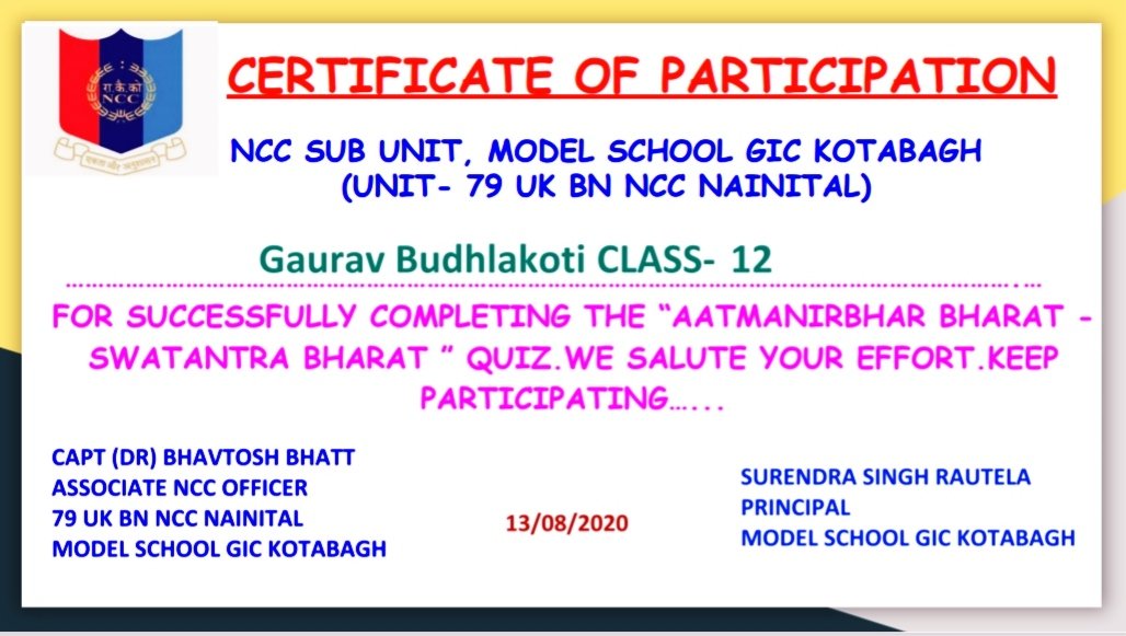 GauravBudhlako4's tweet photo. #Localparvocal #modelgickotabagh
#AatmanirbharBharat #Swadeshi
#localparvocal #indian
#NarendraModi #nccindia
Name-Cadet.Gaurav Budhlakoti
https://t.co/HJYjNNhbUp.NCC.NAINITAL
SCHOOL-MSGIC.KOTABAGH https://t.co/AgHJVGpahv