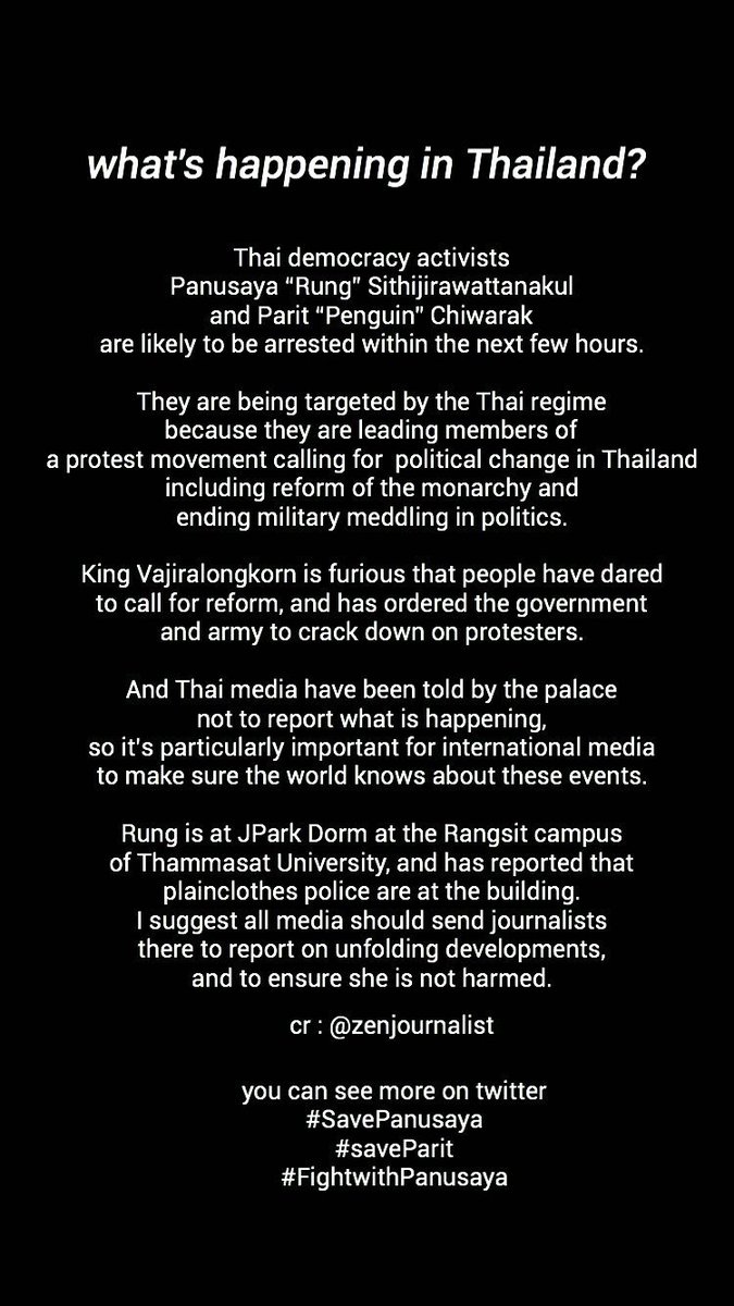 VampsThaiNews's tweet image. 🔺ช่วยกันรีทวิตนะคะทุกคน🔺

Please read this and retweet to help us spread “what’s happening in Thailand”

▫️freedomforthai-en.carrd.co

#หยุดการใช้มาตรา112คุกคามประชาชน
#ยกเลิก112 
 
#SavePanusaya #SaveParit
#หยุดคุกคามประชาชน