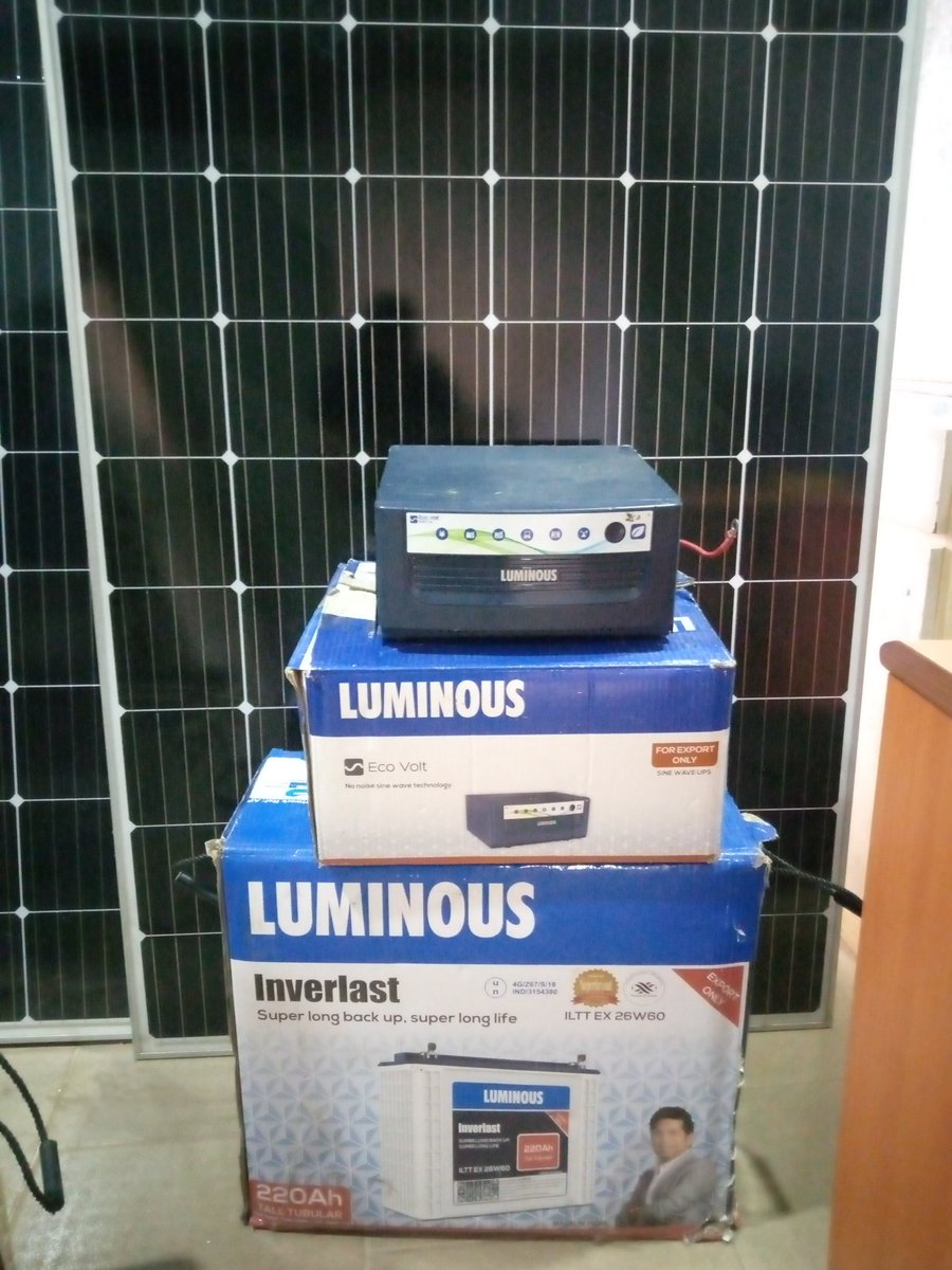 YempretzPower's tweet photo. 850Va Luminous Inverter
220Ah Tubular battery (1)
150watt solar panel (2)
It powers your:
8 bulbs 
3 fans
2 TV
Computers
Call us for yours on 07031985213 or 08179106005
#prayforerica https://t.co/e8sib6Ouyq