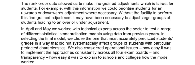 The Ofqual paper is quite wince-inducing. The data *doesn’t* allow that. ThIs puts idea that grade inflation, school level results and maintaining the distribution shape is more important than the fairness of individual results