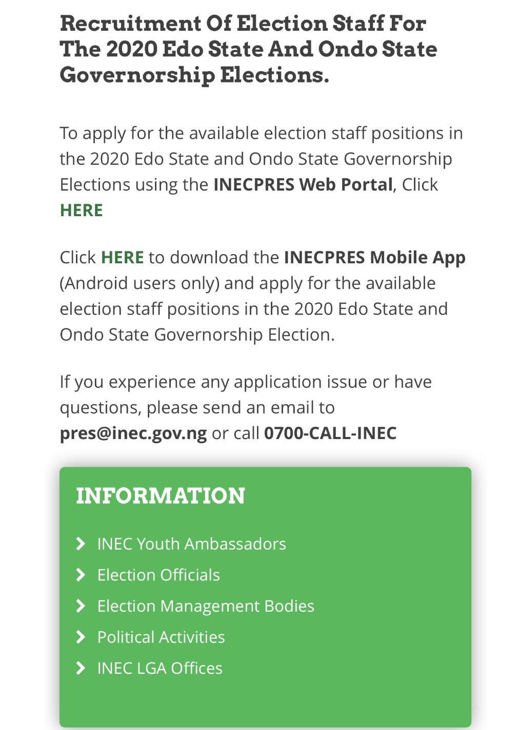 INEC Nigeria on X: &ldquo;Update: Recruitment of Election Staff for the 